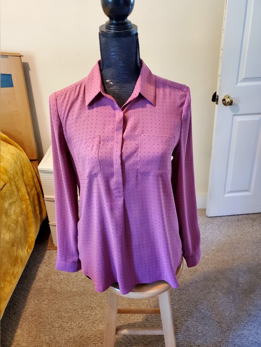 LOFT Purple Dot-Print Button-Up Blouse